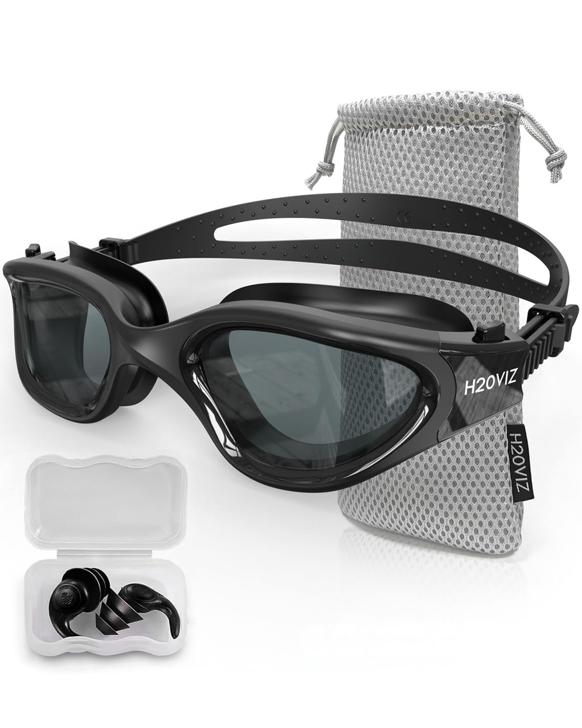 H20VIZ Swimming Goggles | Polarised, Anti-Fog, UV400 Protection, Anti-Leak, Includes Pro Swim Ear Plugs | Men Women Teens (Black - Smoke Grey) — image 1