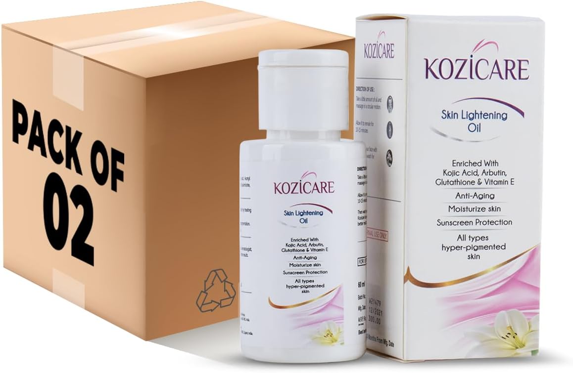 Kozicare Skin Lightening Fairness Oil with 1% Kojic Acid, 1% Glutathione | Helps in Deep Cleaning Action | Reduces Hyperpigmentation | Provides Younger Skin - 60ml (Pack of 2)