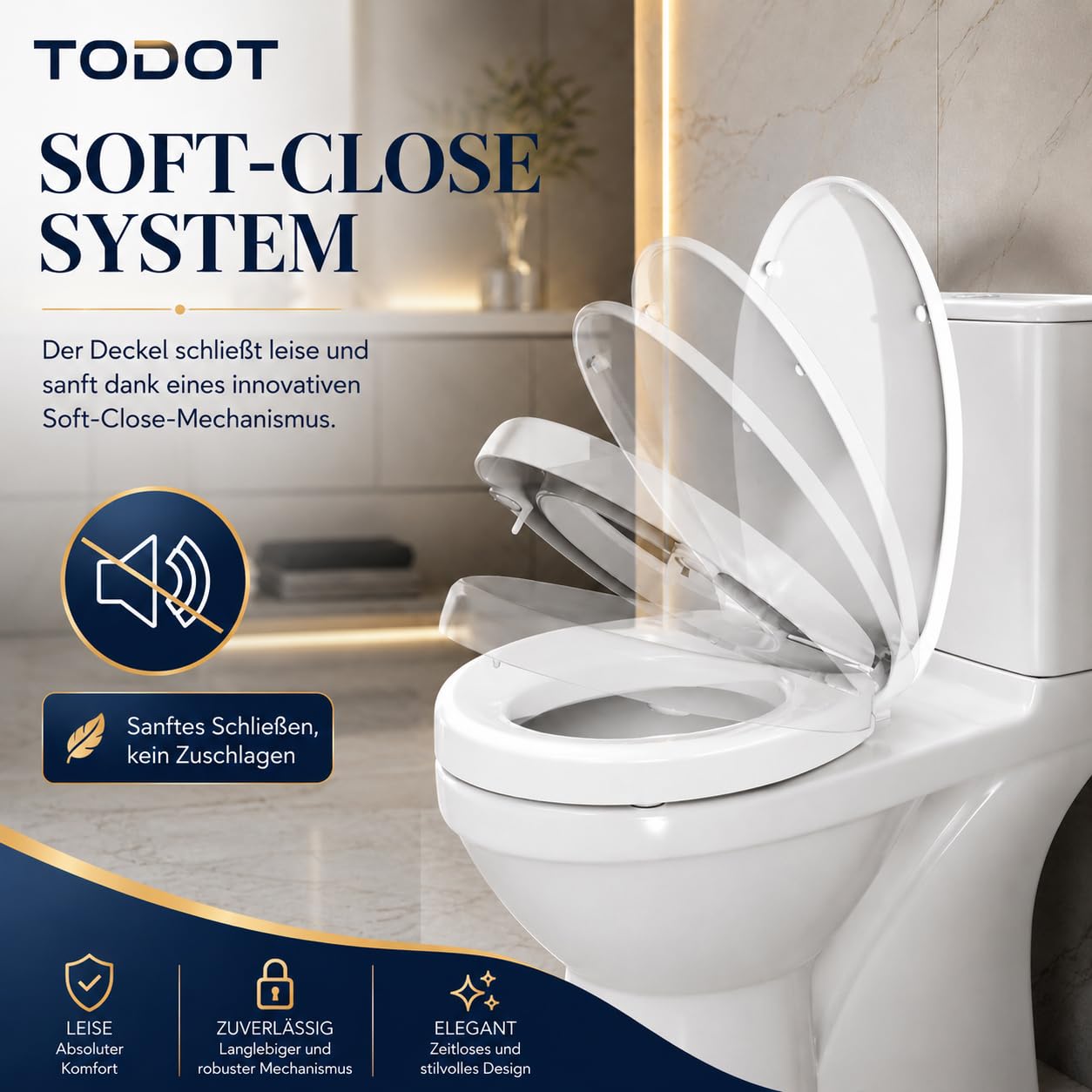 WC-Sitz erhöht 5cm für ältere/behinderte Menschen, WC-Sitzerhöhung Toilettensitz aus Duroplast, leiser Absenkautomatik, verstellbare Edelstahl-Scharniere (250 kg, Universal) (O-Form)