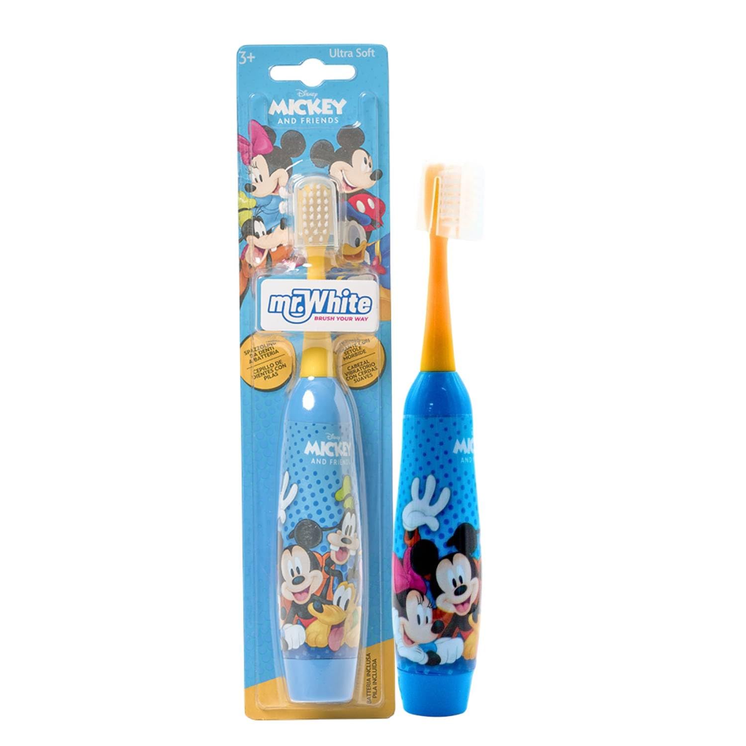 Disney Mickey Mouse Kids Battery Powered Electric Toothbrush with Soft Bristles, Enhanced Vibration, Protection Cap & Battery Included for Children Aged 4-14 Years Old, BPA-free & Non-toxic Toothbrush