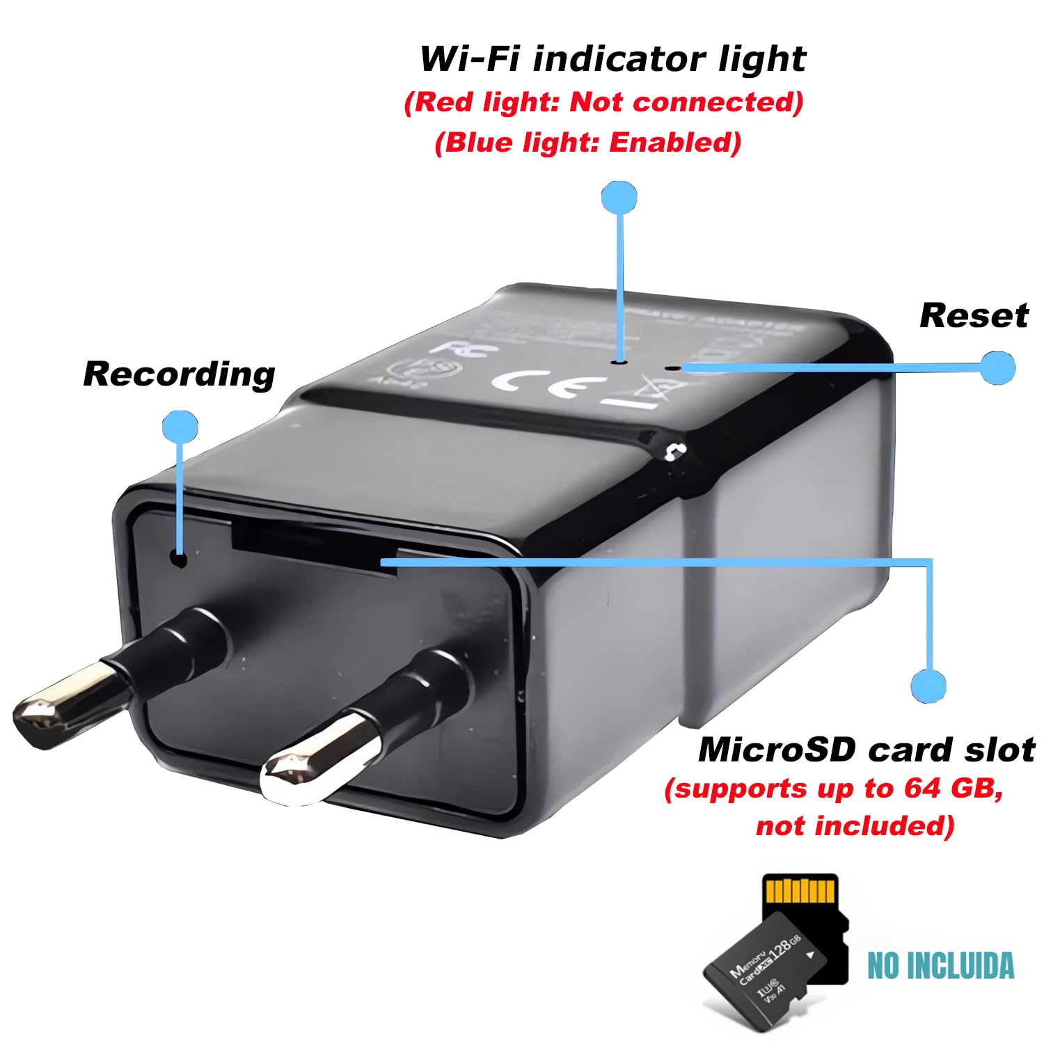 Mini Telecamera Spia Camuflata 1080P Wi-Fi Oculta - Dettaglio