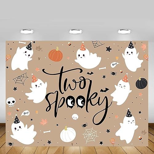 Miniatura 5 de MEHOFOND Telón de fondo de feliz cumpleaños de Halloween de 7 x 5 pies para niños, para el segundo cumpleaños de Little Boo is Turrning dos