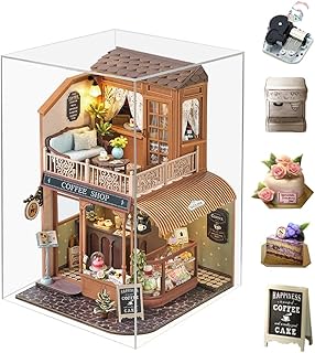 diyミニチュア人形の家キット3 d木製の人形の家子供の十代と大人のためのledライト創造的な贈り物を持つdiyハウスのコーヒーショップ (防塵カバーと音楽で)