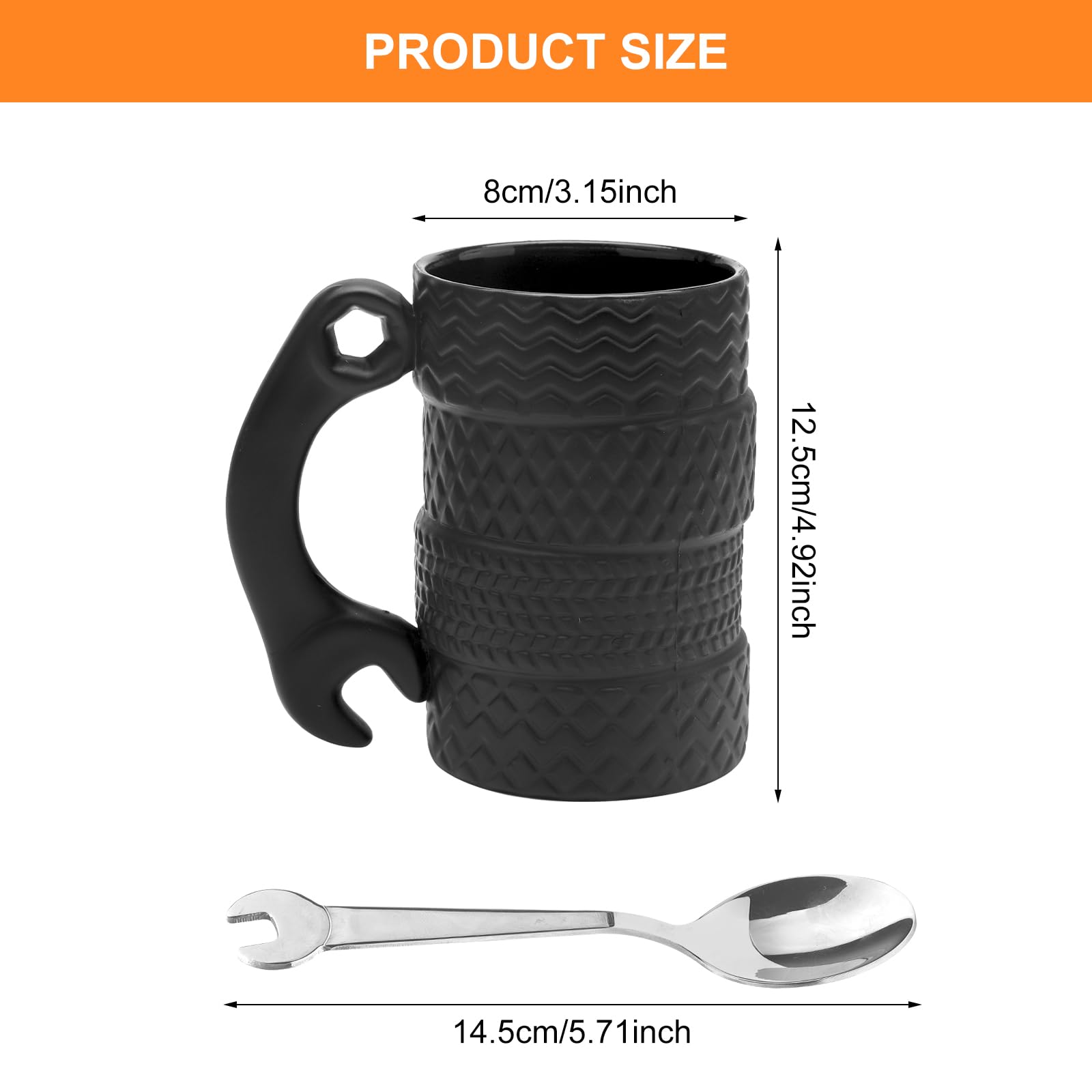 Filiżanka do opon o dużej pojemności 450 ml, ceramiczna z łyżeczką, kubek do opon 3D, duży kubek samochodowy z uchwytem, filiżanki do kawy do biura, domu, dla kierowców, mechaników, dla