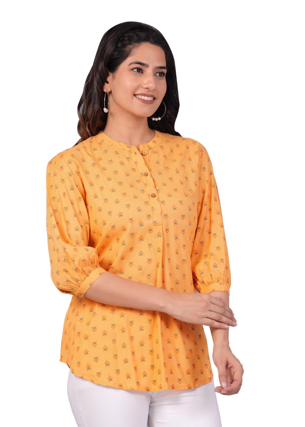 ethfab Women's Viscose Rayon Floral Print Casual V-Neck Pink Tunics-picture-17