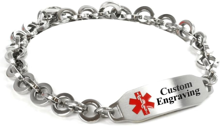 Custom Engraved Medical Alert Bracelet - 316L Steel 8mm Round Link
