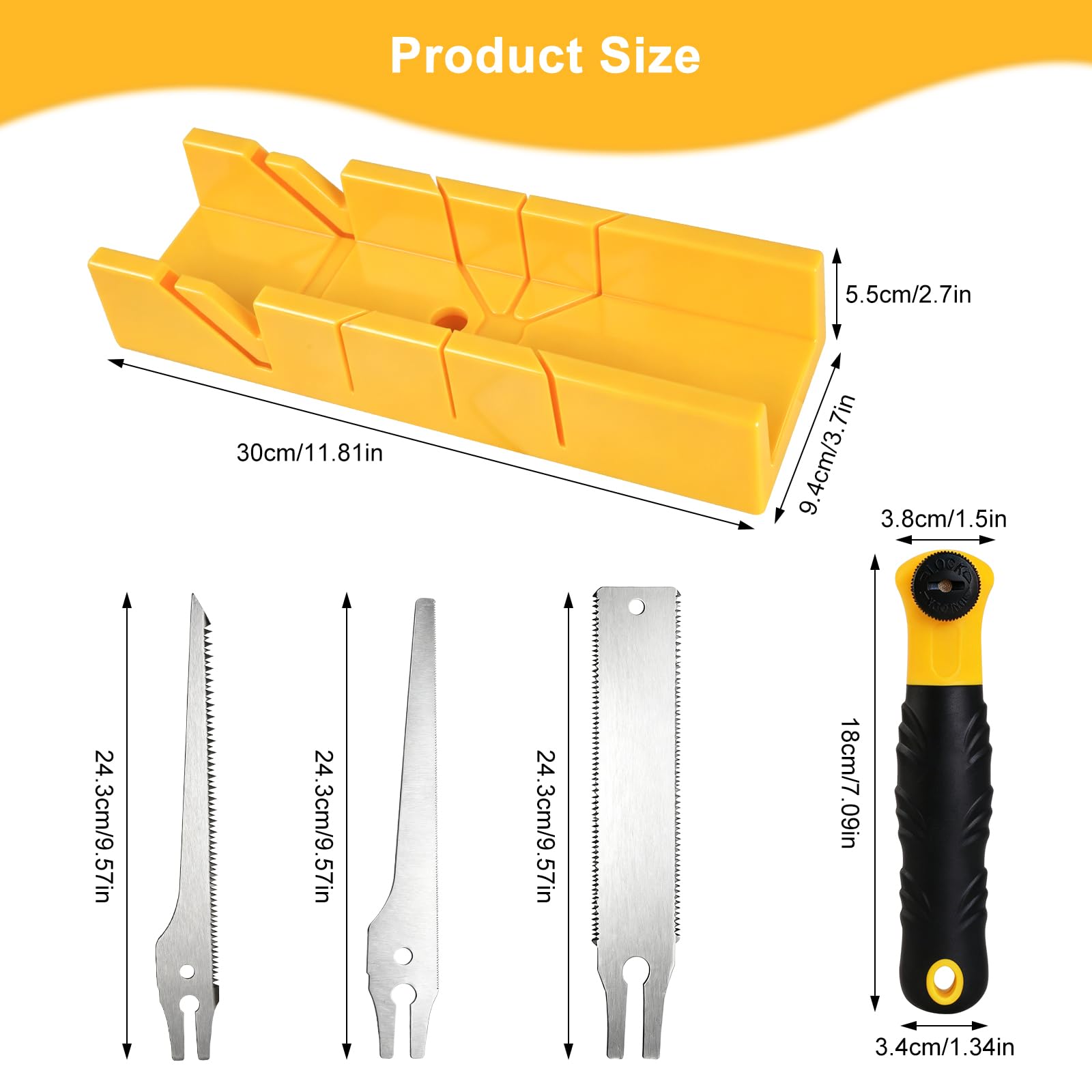 Boîte à onglets avec scie japonaise - Gabarit de fermentation avec scie pour bois et plastique - Robuste - Angle de coupe : 22,5°, 45° et 90° - Boîte de coupe avec 3 lames de scie pour un travail