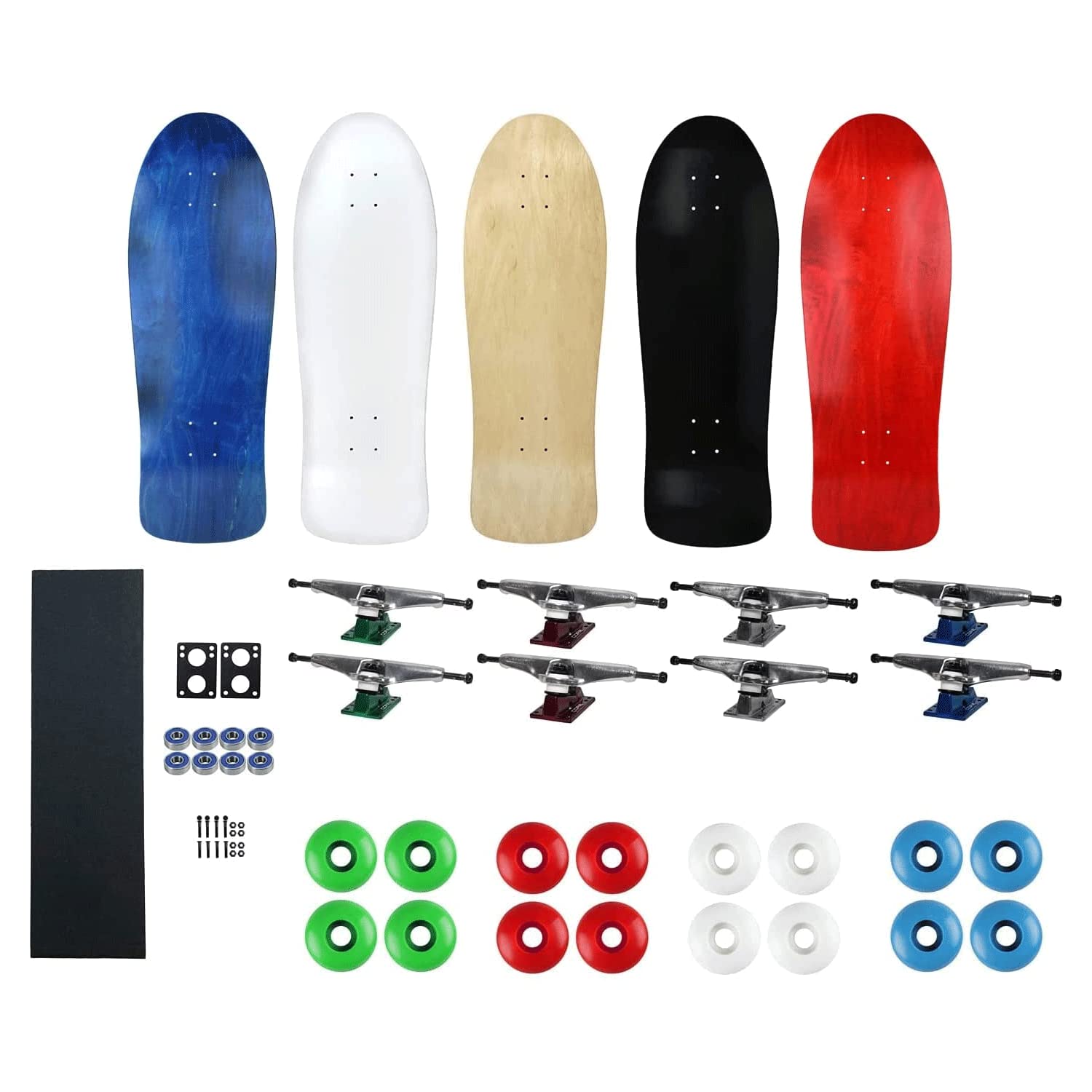 Moose Old School 80's Skateboard Complete 30" Red with Hollow 7.0 Silver/Green Trucks, 58mm Blue Wheels