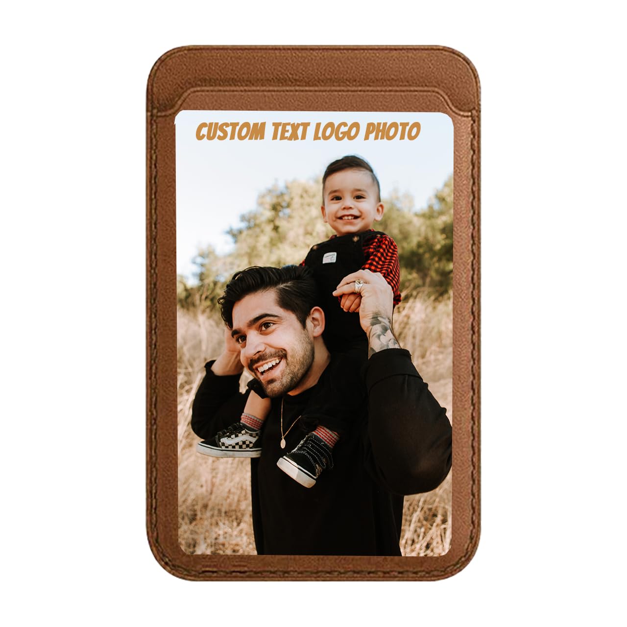 Personalize Magnetic Card Holder Wallet for iPhone 15/14/13/12 Series with Magsafe,Customize Photo Text Name Leather Wallet for Apple Pro/Pro Max/Plus/Mini Phone,for Mag-Safe Case Cover,Brown