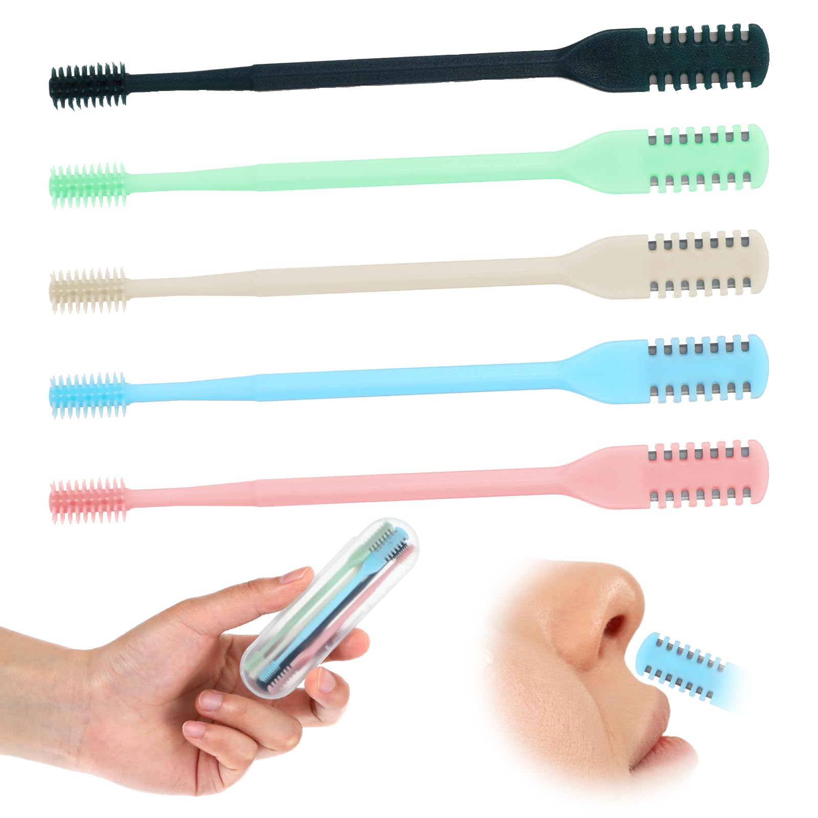 2-in-1 Nose Hair Cutter Double Sided Nos Hairs Trimmers 5PCS 360 Rotating Blade Nostril Remover Tool Portable Manual