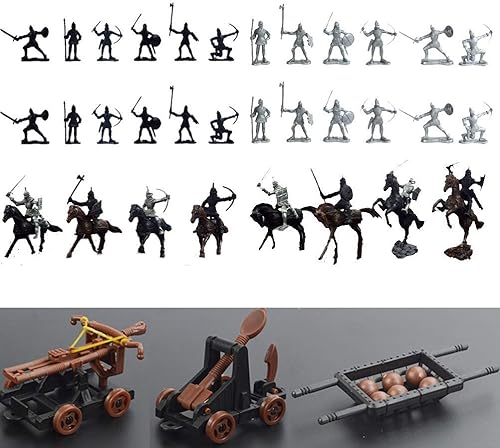 42 piezas Caballero y Caballos Soldado Edad Media Infantería del Ejército Arquero Guerreros Espada y Escudo Espada Arcaico, 2-3 pulgadas