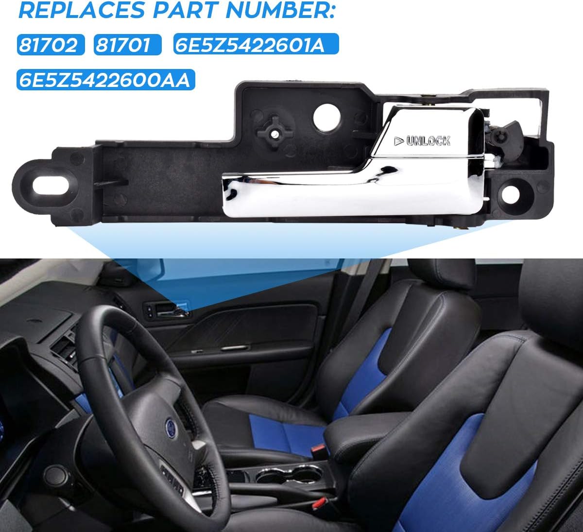FAERSI Inside Interior Door Handle Front Driver & Passenger Side Replacement for 2006 2007 2008 2009 2010 2011 2012 Fusion, 07-11 Lincoln MKZ & Mercury Milan 06 Zephyr 6E5Z5422601A, 6E5Z5422600AA