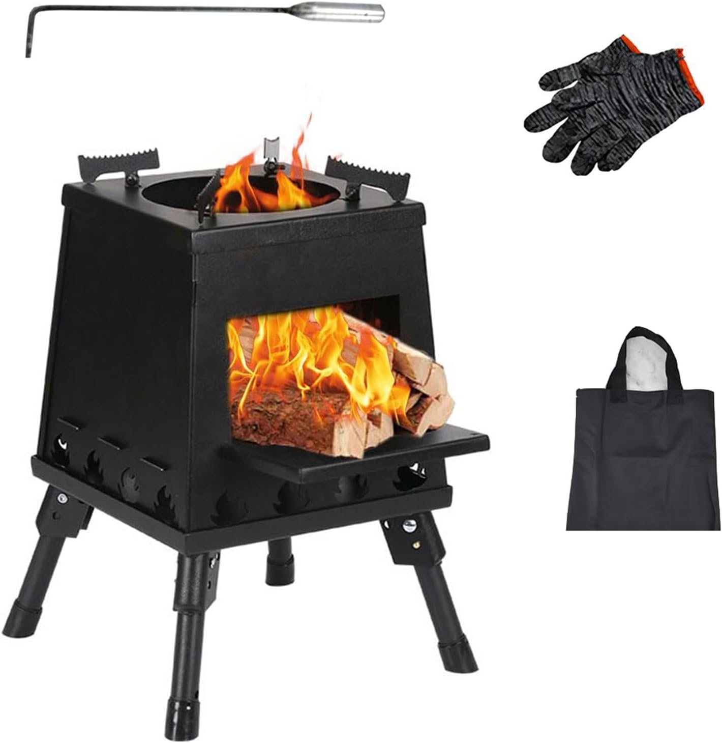Wood Burning Stove, Camping Stove with Carrying Bag, for Cooking Picnic Hiking BBQ Travel RV (Small)
