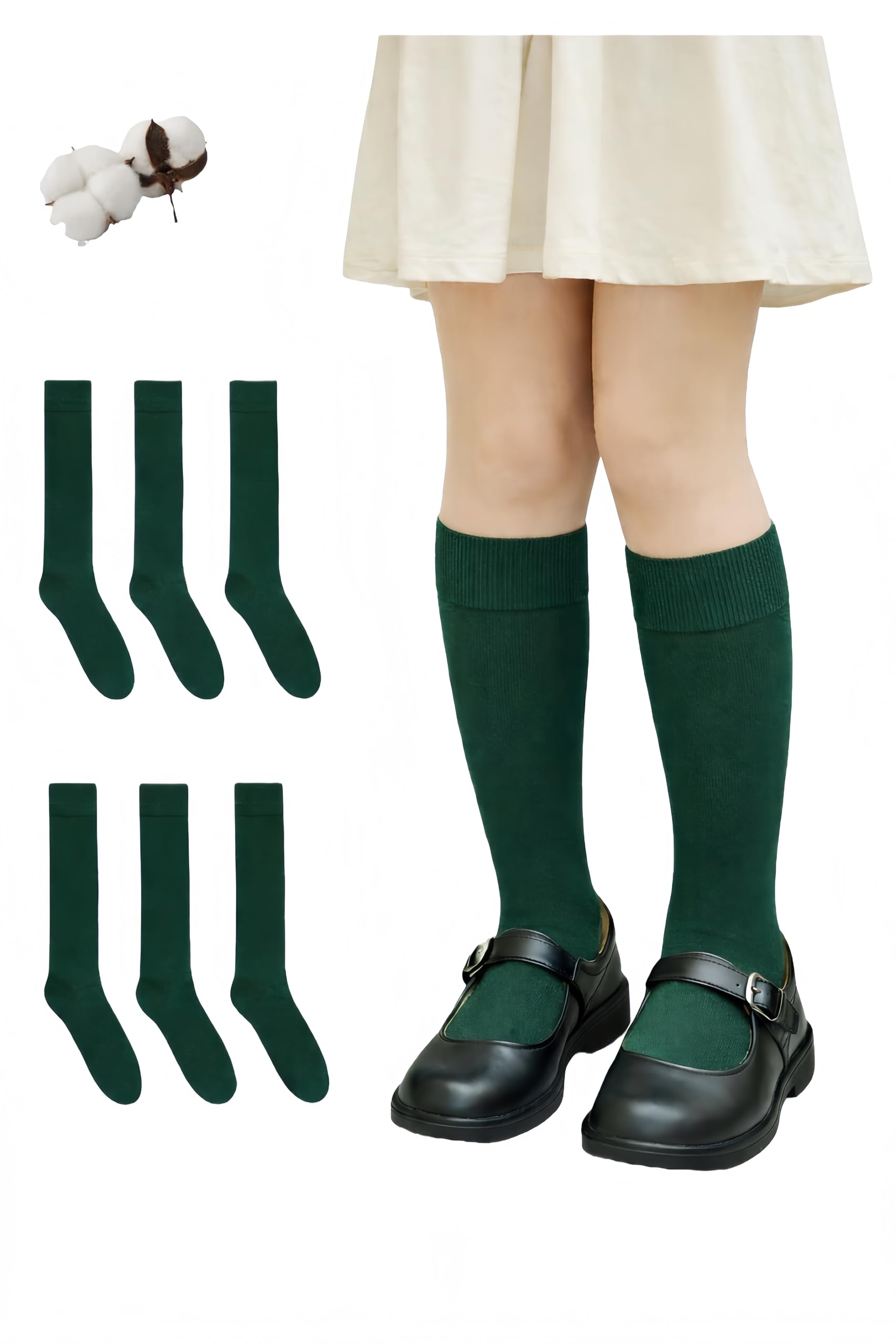 CYS Calcetines 6 Pares De Colegio Escolares Medias Largos Altos Algodón Hasta rodillas Lisos Para Niñas Niños Infantiles Uniformes Unisex — view 17