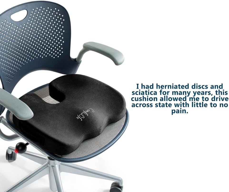 ComfiLife Premium Comfort Seat Cushion - Non-Slip Orthopedic 100% Memory Foam Coccyx Cushion for Tailbone Pain - Cushion for Office Chair Car Seat - Back Pain & Sciatica Relief (Black) - Image 6