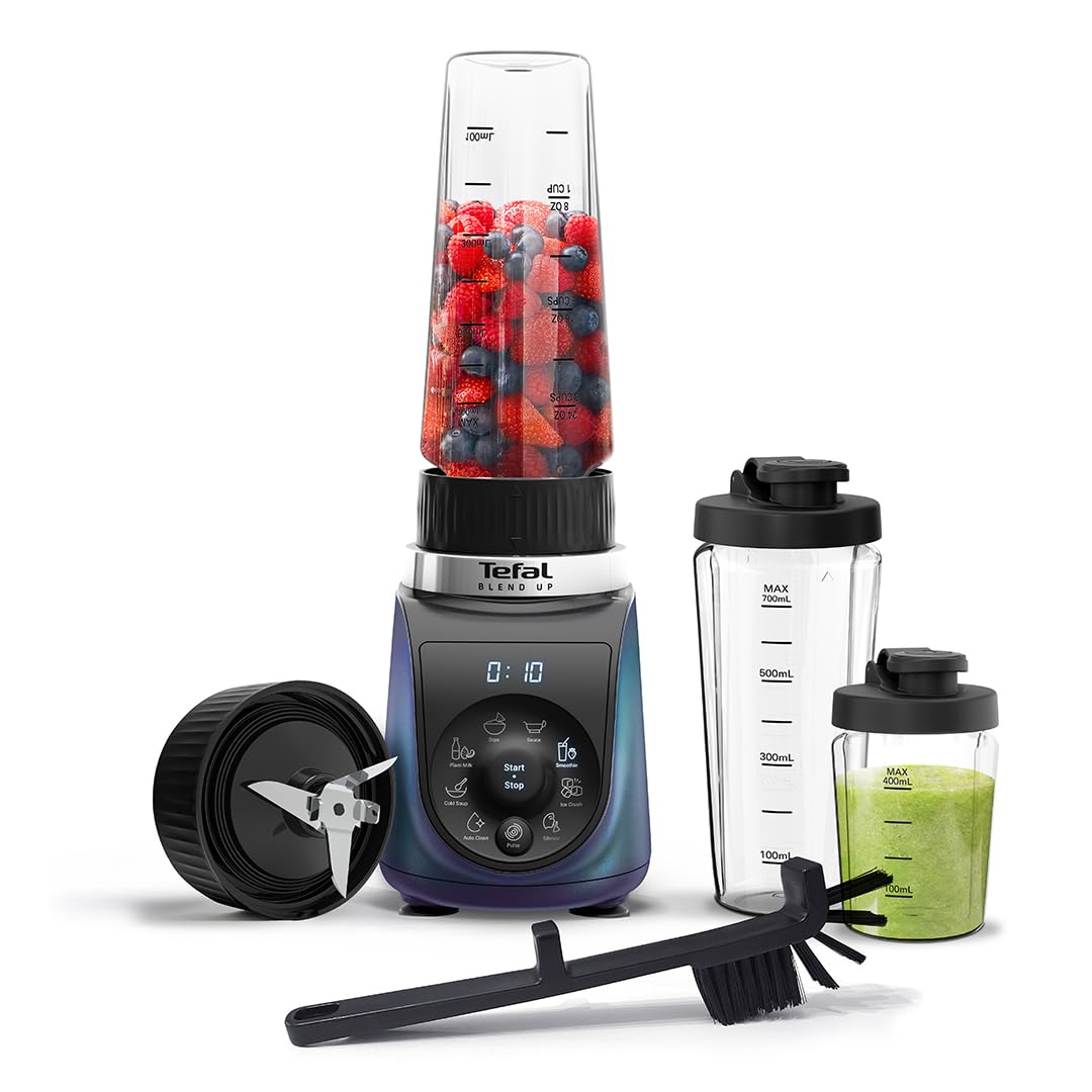 Tefal Tefal Blend Up Powerful Mini Blender, Quiet Mode, 8 Auto Programmes, Auto Cleaning Programme, 2 Durable Bottles 0.7L & 0.4L, Smo