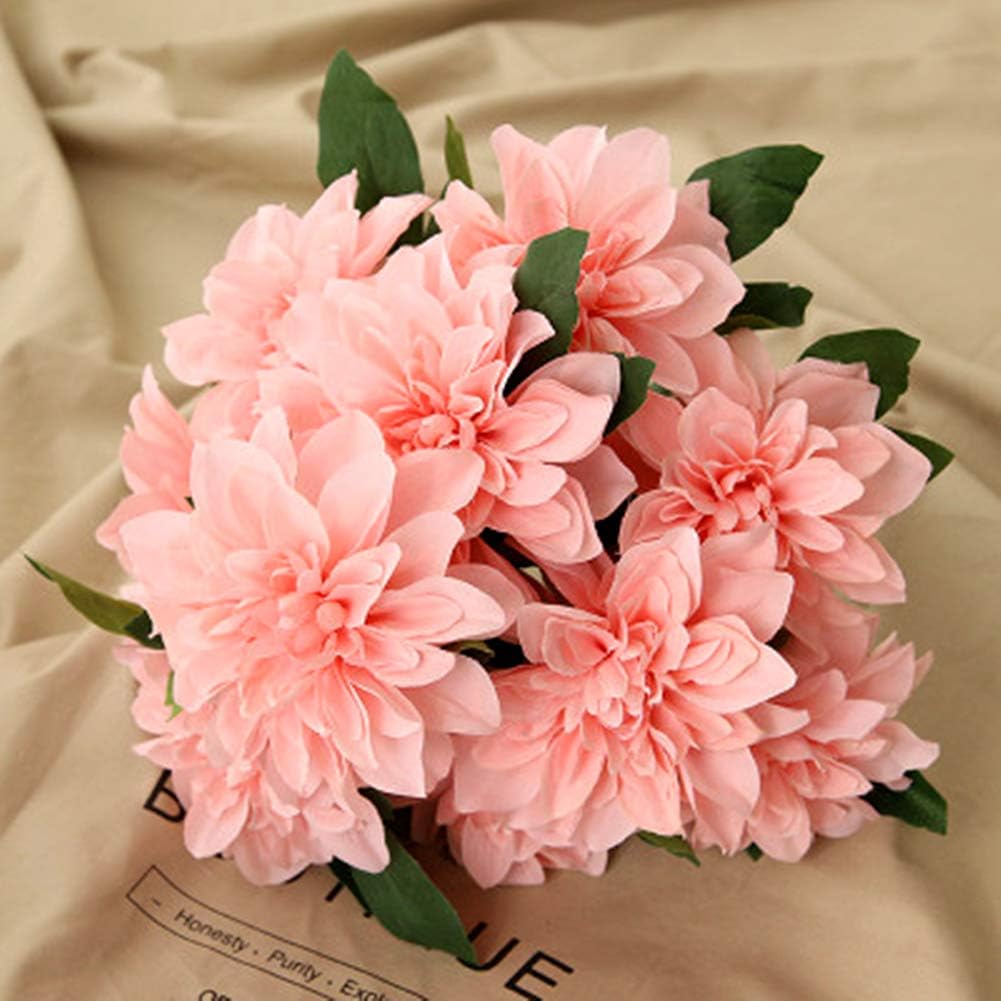 10 Heads Dahlia Fake Flowers Artificial Dahlia Flowers for Home Wedding Party Office Supplies (Pink)