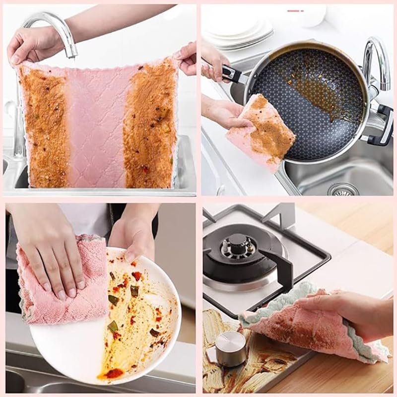 Image of 12 Pack Kitchen Cloth Dish Towels, Microfiber Cleaning Cloth Double-Sided Dish Drying Towel Reusable for House Furniture Table Kitchen Dish Window Glasses10X10 inch Dish Cloth for Cleaning (12)