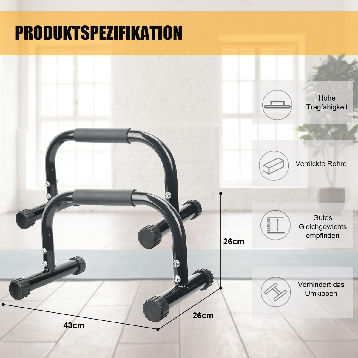 AmazeFan Parallettes Bars, Push Up Bars Trening siłowy do postawienia na rękach, pełna plansza i dipy, kalisteniczna, gimnastyczna, [42 x 25 x 25 cm] uchwyt do stojaków push up do ćwiczeń podłogowych
