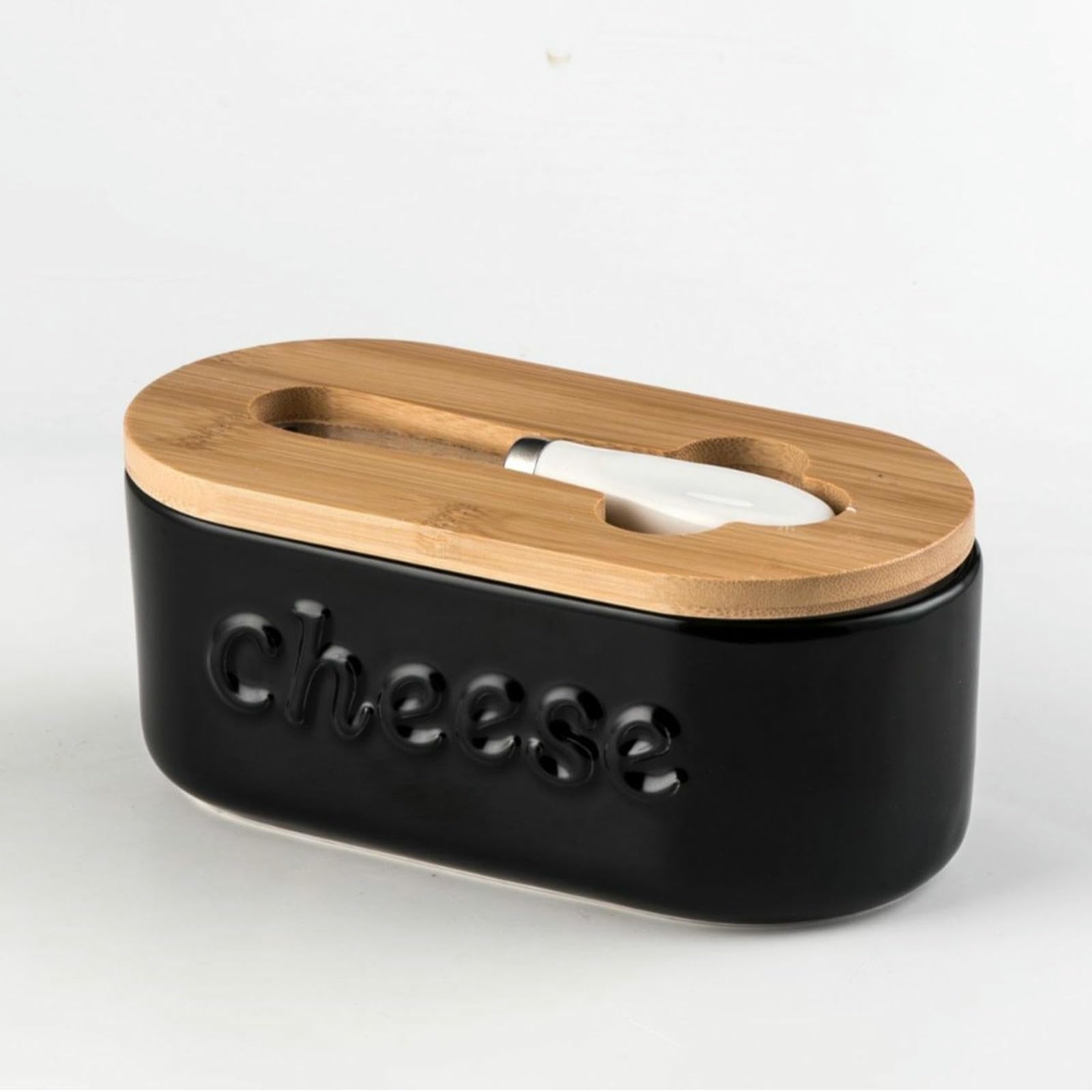Ovale versiegelte Kühlschrankbox, Keramik, Aufbewahrungsbox mit Deckel, Schwarz