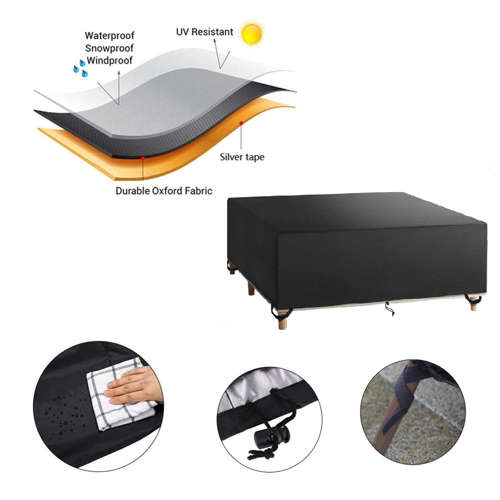 Waterproof Rattan Garden Furniture Cover 90x75x60cm Heavy Duty Patio Table and Chairs Divano Covers Outdoor Tarpaulin with Drawstring