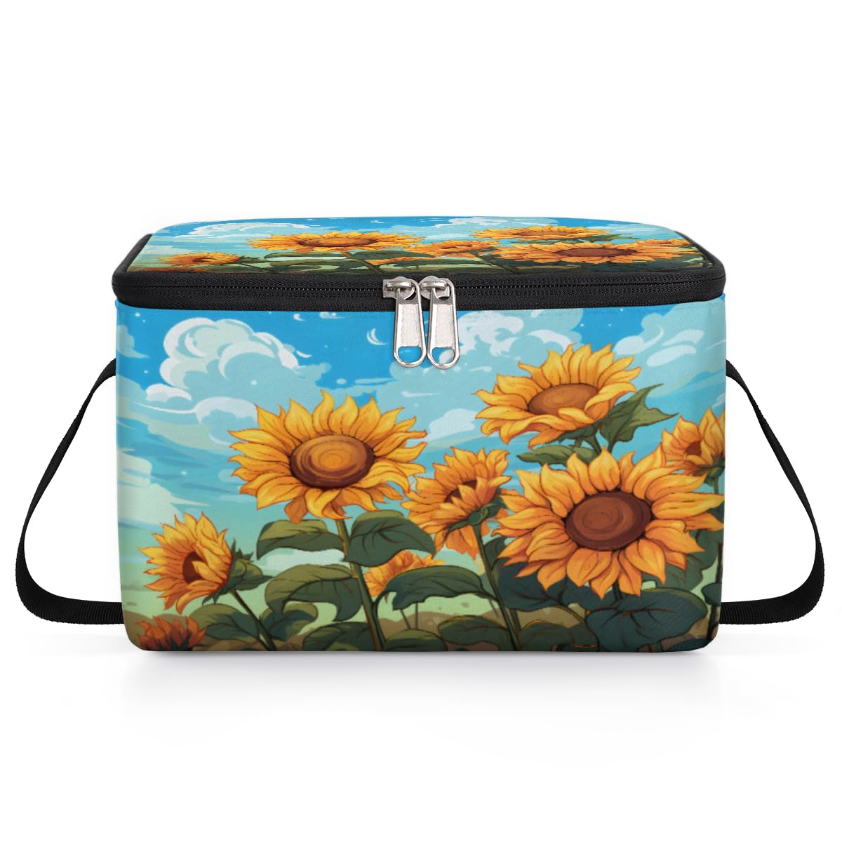 GzLeyigou Sunflower Lunch Bags for Women Men 9 Cans, Hot & Cold Food Delivery Bag Insulated Grocery Bag Insulated Lunch Box Natural Scenery Cooler Bag for Office Work Picnic Beach