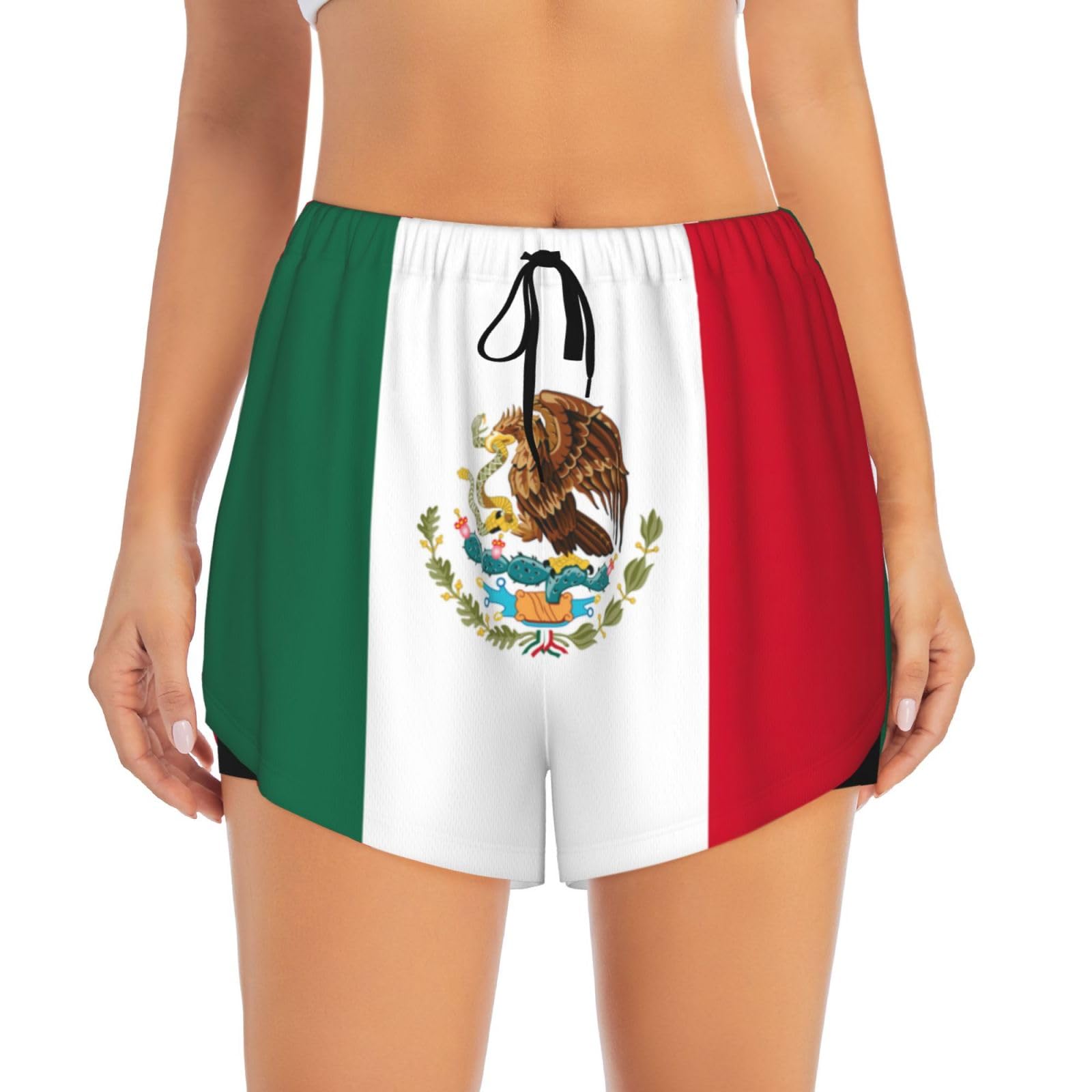 Fjqwklf Women's Mexico Black Flag Of Mexico Print Running Shorts High Waisted Athletic Shorts Quick Dry Gym Workout Shorts XX-Large