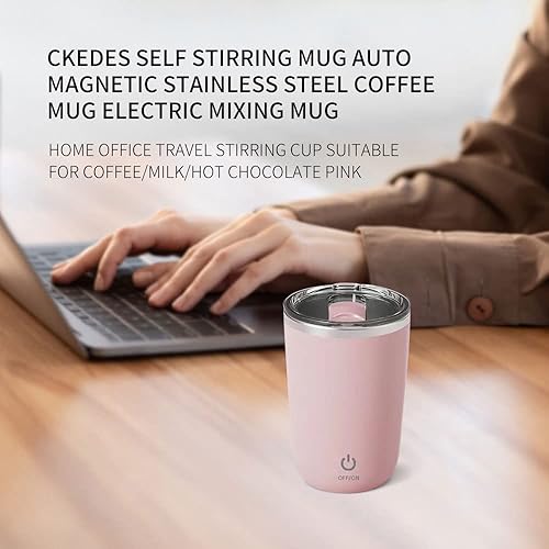 Miniatura 2 de Ckedes Taza autoagitable de acero inoxidable magnética para café taza eléctrica para mezclar en casa oficina viajes adecuada para café leche