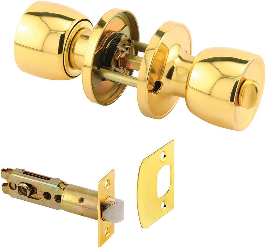 Prime-Line MP65041 Privacy Knob, Fits 2-3/8 In. and 2-3/4 In. Backset, Tulip, Brass (Single Pack)