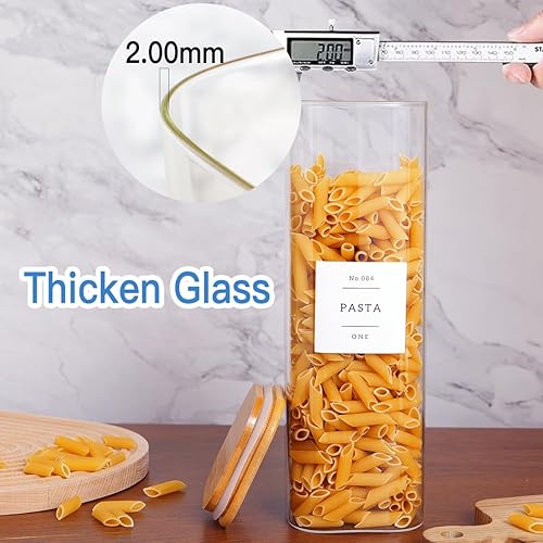 Miniatura 6 de CZZGSM Paquete de 3 tarros cuadrados de vidrio para almacenamiento de cocina con tapas herméticas de bambú y 132 etiquetas de despensa, recipientes