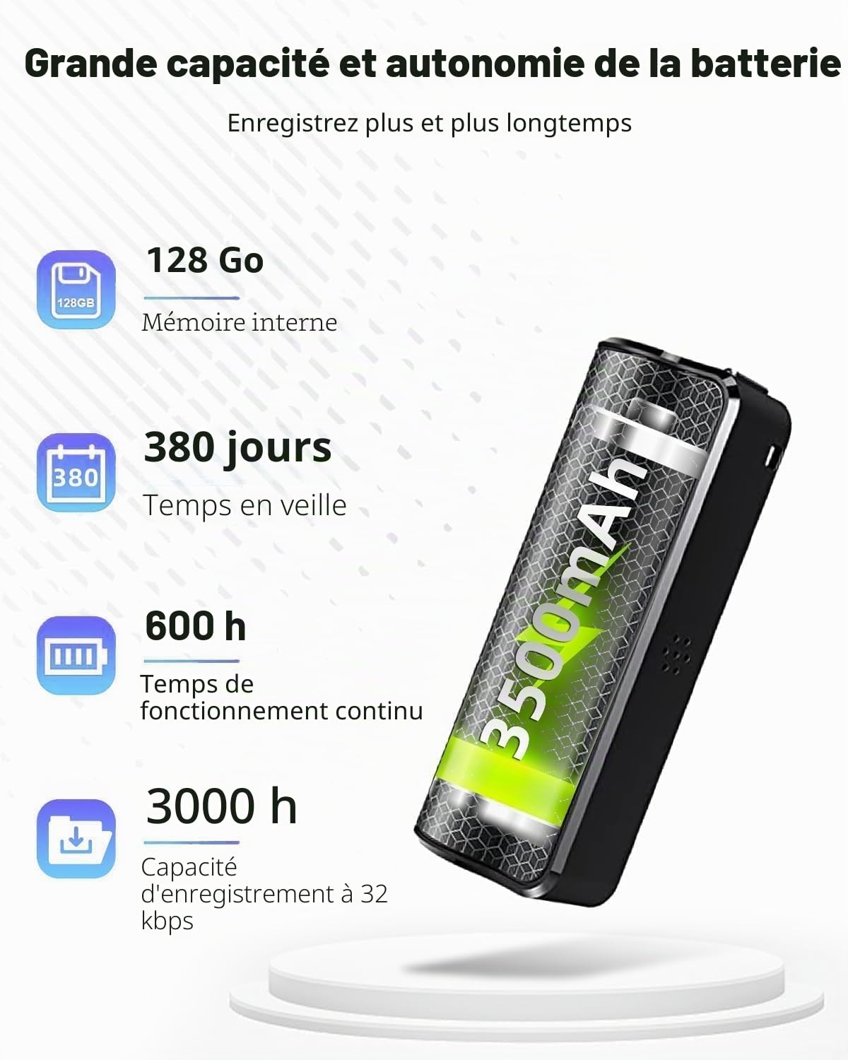 Enregistreur Vocal Espion magnétique de 30 Jours d'enregistrement continu