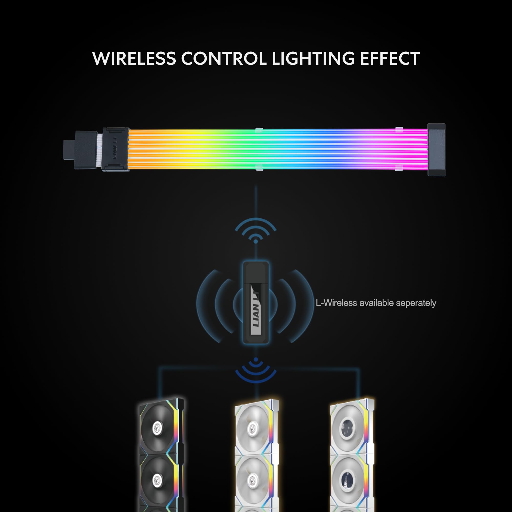 Lian Li Strimer Wireless 16 Pin (PW16-81W) - Addressable RGB Power Extension Cable - 2.4 GHz Wireless Control with 370mm; 14.56 Inch Length - Wireless Controller NOT Included & Required