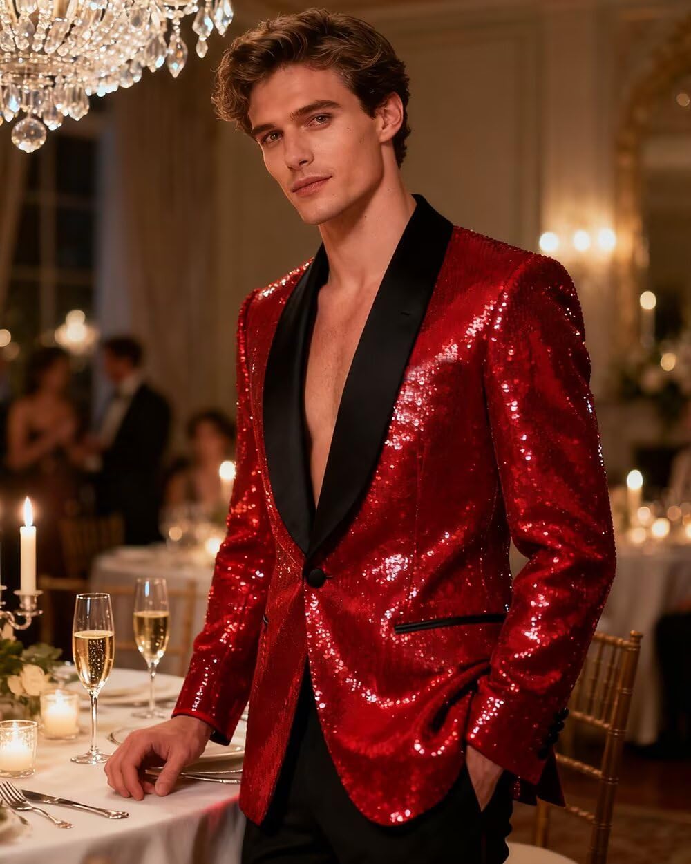 Sequin Men Blazers Slim Fit Shiny Tuxedo Suit Jackets for Prom Party Shawl Collar Mens Dinner Blazer Disco Coat