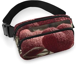 Unisex Waist Bag,Two Crocheted Hearts Printed Adjustable Belt Casual Chest Bag Foldable Crossbody Bag Portable Waist Bag for Outdoors Workout Traveling Casual Running