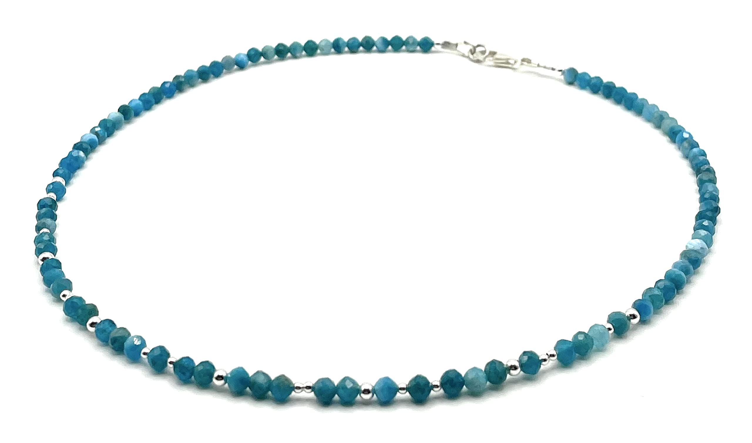 Feine Apatit Halskette, 925 Sterling Silber, Kristall Schmuck, Minimalist Bijoux Made in Italy, Geschenk für Frauen