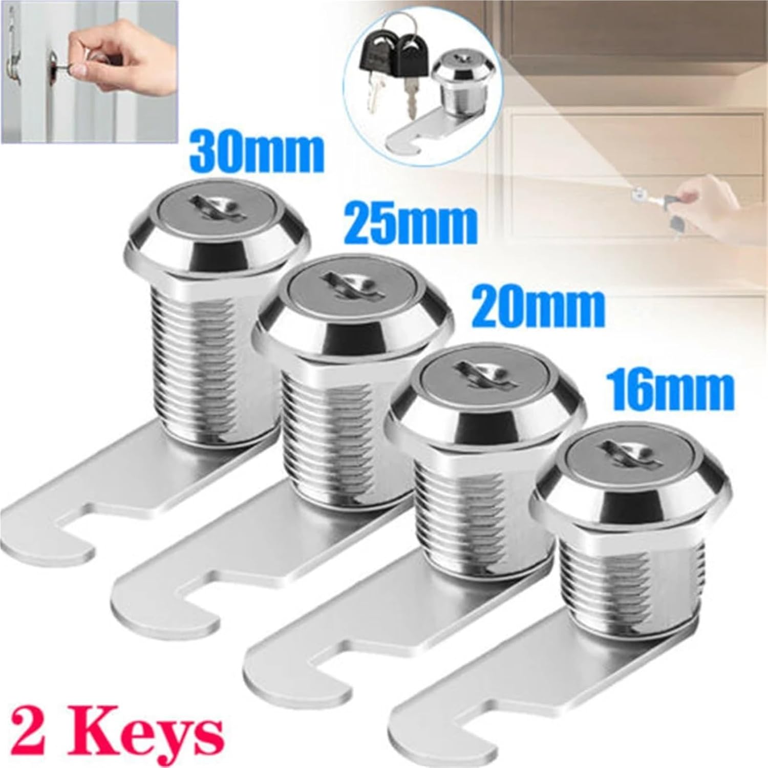 Security Cam Lock 6 Pcs 16/20/25/30mm Security Lock Cylinder Cam with Same Key for Mailboxes(25mm)