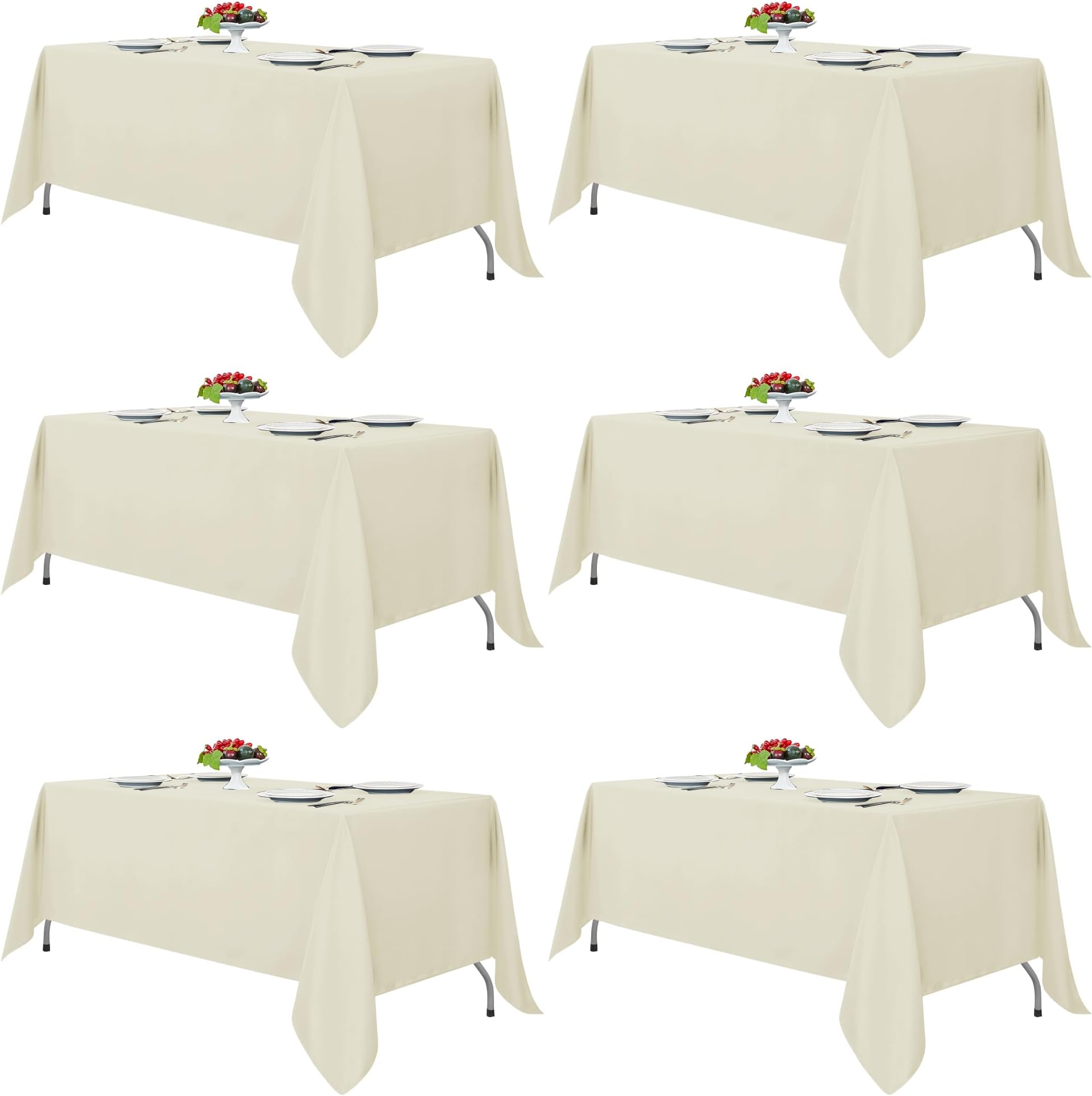 Fitable Ivory Tablecloths for 6-8 Foot Tables, 6 Pack - 70 x 120 Inches - Reusable and Washable Table Clothes, Polyester Fabric Table Covers for Wedding, Party, BanquetOEKO-TEX STANDARD 100