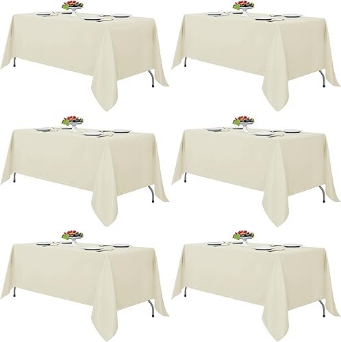Fitable Manteles color marfil para mesas de 6 a 8 pies, paquete de 6 unidades, 70 x 120 pulgadas, manteles reutilizables y lavables, manteles de
