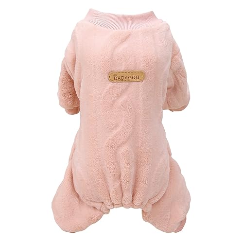 Izefia Dog Sweater Clothes Fleece Woolen Winter Warm Sweat Shirt 4 Legs Jumpsuit Pajamas Twist Print Sweater for Small Dog Medium Cat Pink S - Small (Back length: 17 cm) - Pink