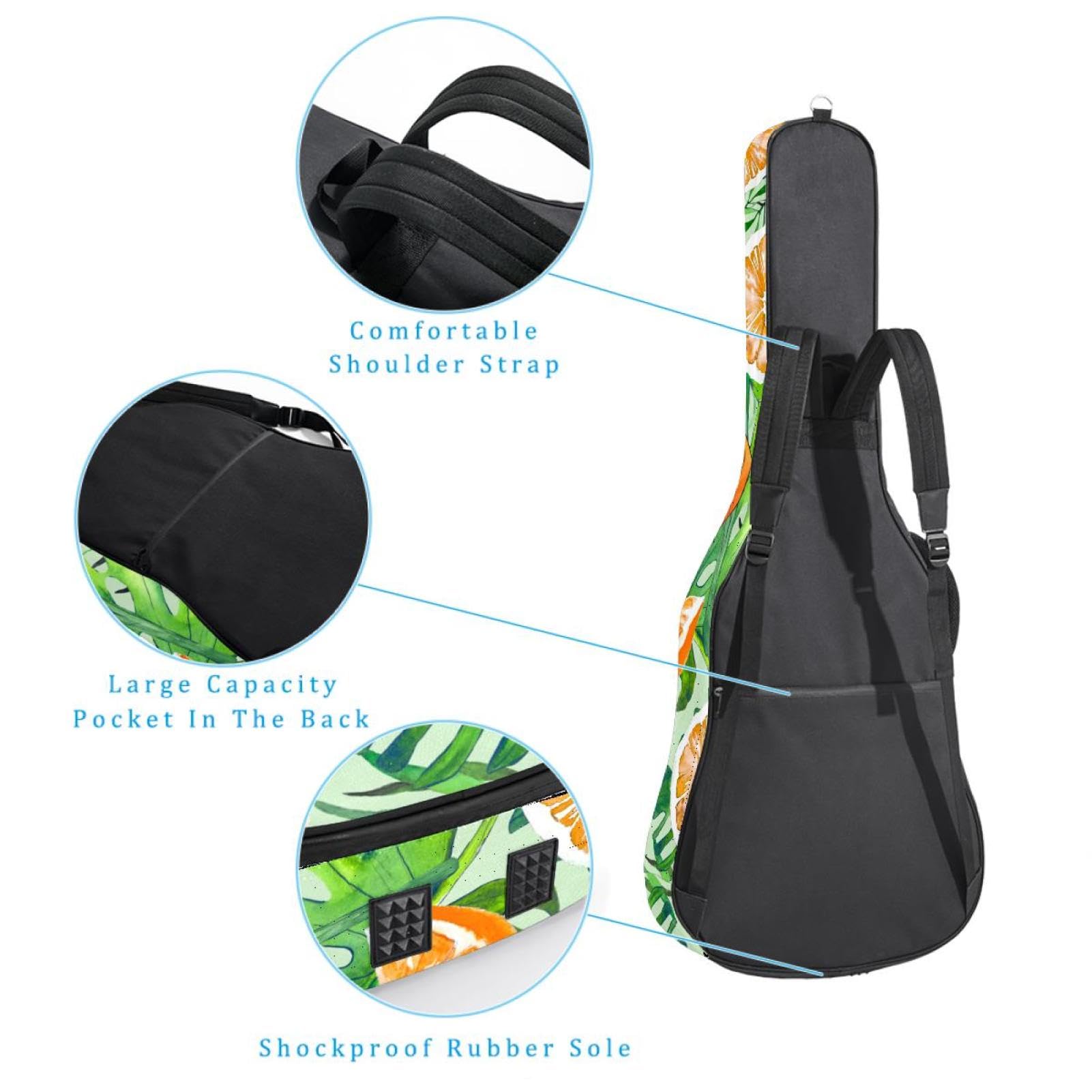 Torba na gitarę akustyczną wodoodporny plecak na gitarę grubo miękko wyściełany mandarynka klasyczna obudowa na gitarę, wielobarwny, 42.9x16.9x4.7 in, Organizer do torby