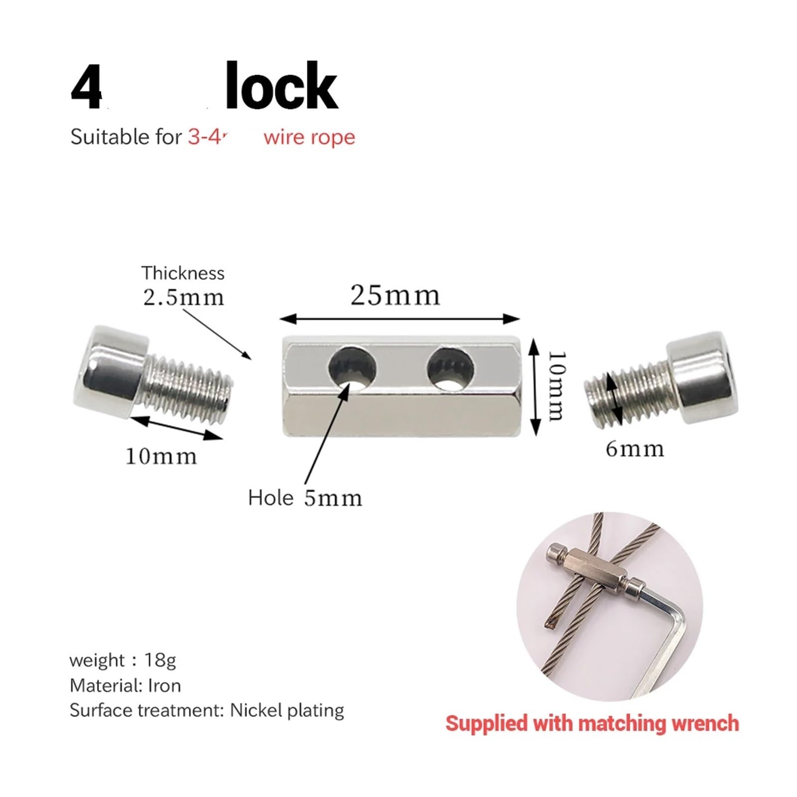 10 abrazaderas resistentes de 4/5/6 mm, ajustables, con llave, for cables acero, cierres metálicos Para Caminar Y Andar En Bicicleta(6mm X10PCS)