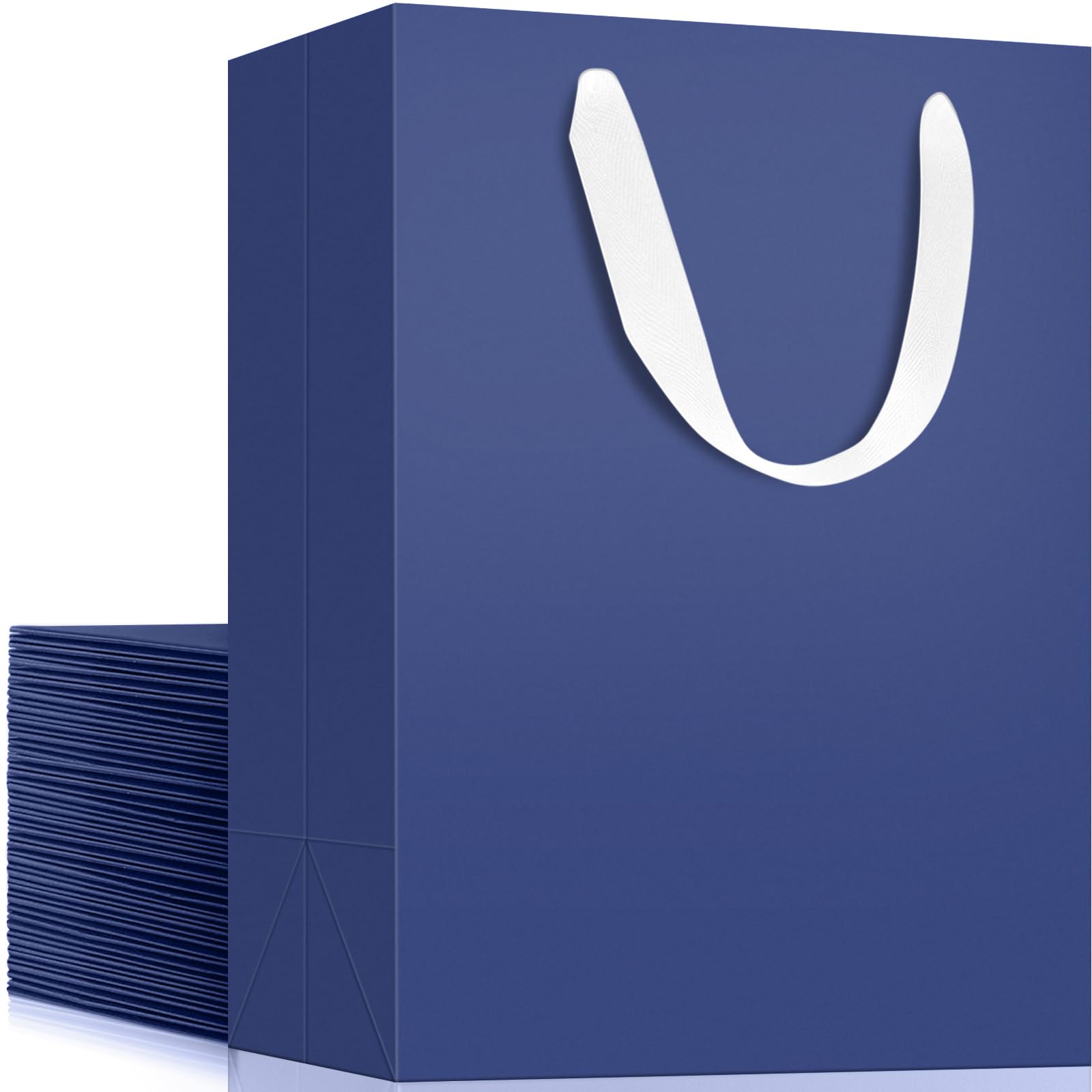 EUSOAR Paper Gift Bags, 25pcs 7.8"x3.9"x11" Navy Blue Kraft Wrap Bags with Handles Bulk Medium Size, Business Merchandise Grocery Retail Shopping