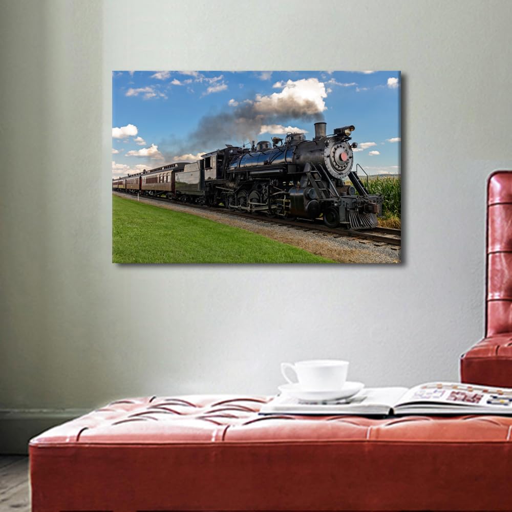Wall Art Panels for Living Room Wall Decor Canvas Party Decoration Wall Art Historic Steam Train Paintings 1 Piece Train Poster Pictures Modern Artwork Framed Home Decor Ready to Hang 24x16 in - Image 3