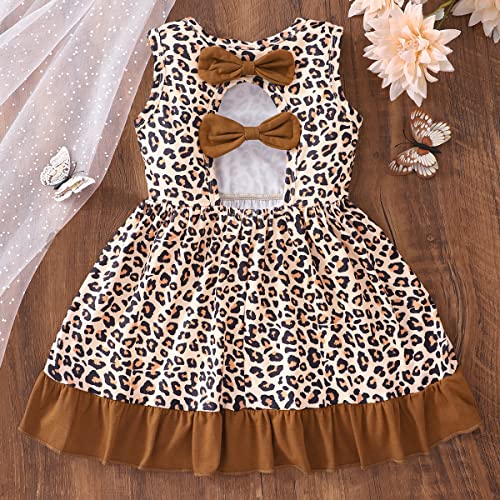 Popshion Toddler Girls Dresses Sleeveless Back Bowknot Dress Baby Girl Summer Clothes Kids Birthday Party Sundress 1-7 Years3