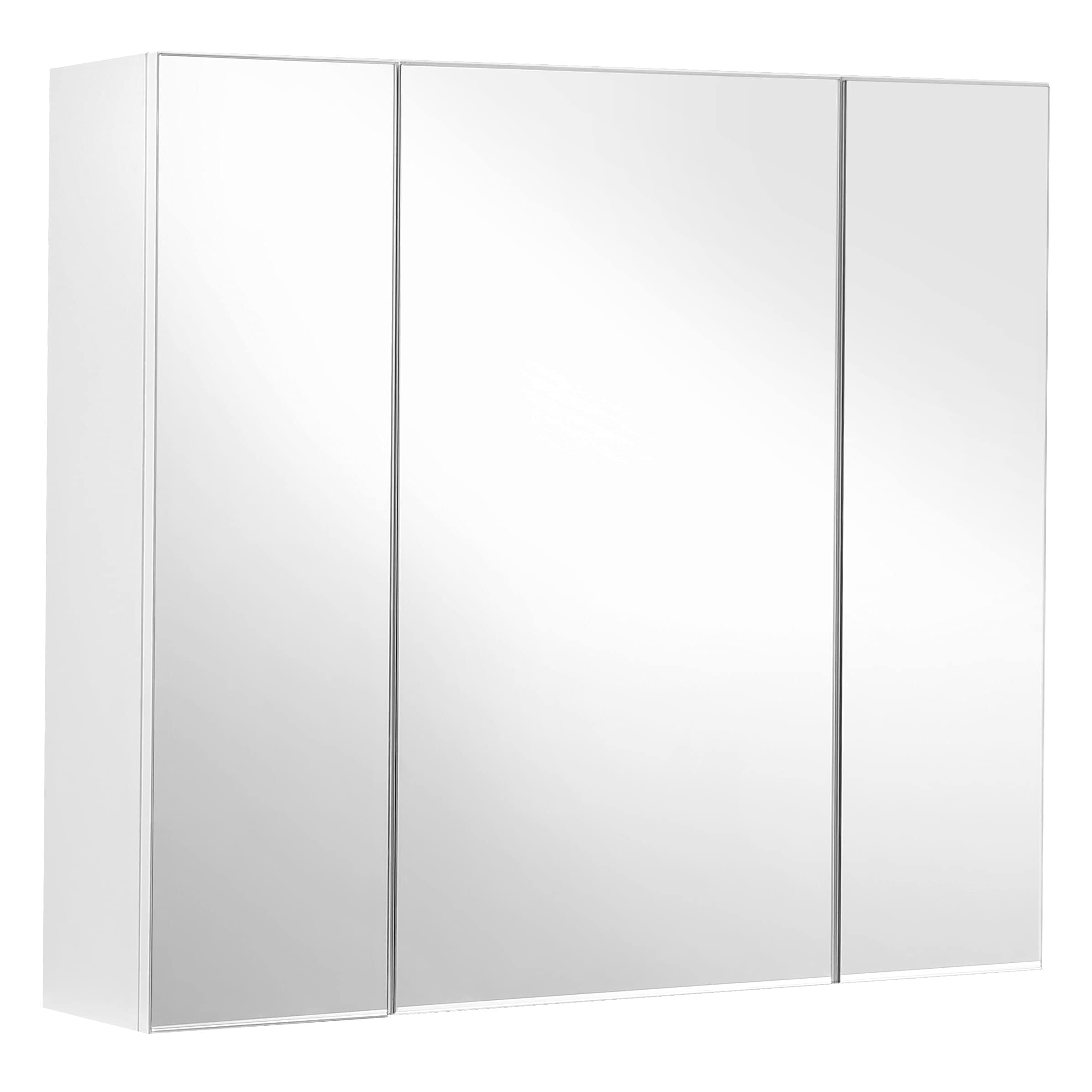 VASAGLE Armario de Pared del Baño, Armario con Espejo, Armario de Almacenamiento de 3 Puertas, 15 x 60 x 55 cm, con Estante Ajustable, Moderno, Blanco BBK22WT