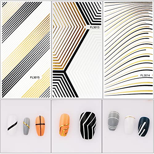 Nagelsticker Linienmuster, Nail Art Stickers, 12 Blatt Gold Nail Art Sticker, 3D Design Nagel Stickers, Selbstklebende… – Bild 5