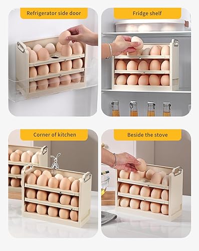 Miniatura 5 de Tiersphere - Recipiente de almacenamiento de huevos para refrigerador, soporte para huevos de 30 unidades, soporte para huevos para nevera,