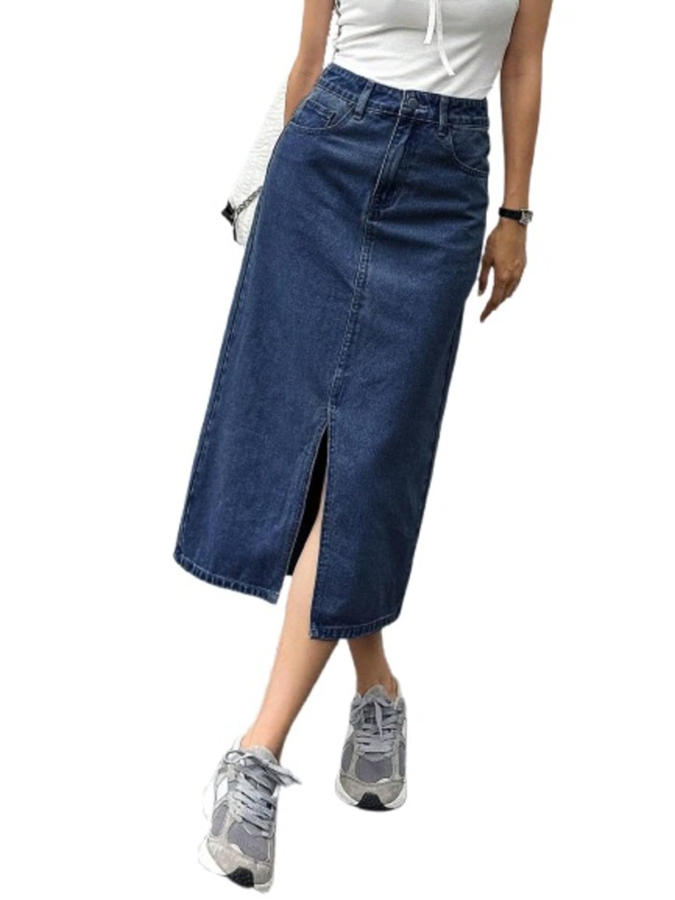 Buy CHALODIA Women's Denim Skirt Stretch Jean Pencil | Front Slit