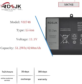 VH748 Laptop Battery for Dell Inspiron 14 5439 Vostro 5460 5470 5560 Series Ins14zD-3526 V5460D-1308 V5460D-2628 V5460R-2526 5470D-1528 5560D-2328 5560D-2528 5560R-1326 11.1V 51.2Wh