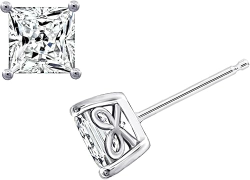 Tienda Collection Plated Sterling Silver Stud Earrings set with Princess Brilliant Cut Infinite Elements Cubic Zirconia